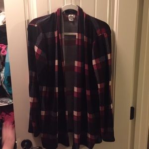 Super soft plaid cardigan with suede elbow patches